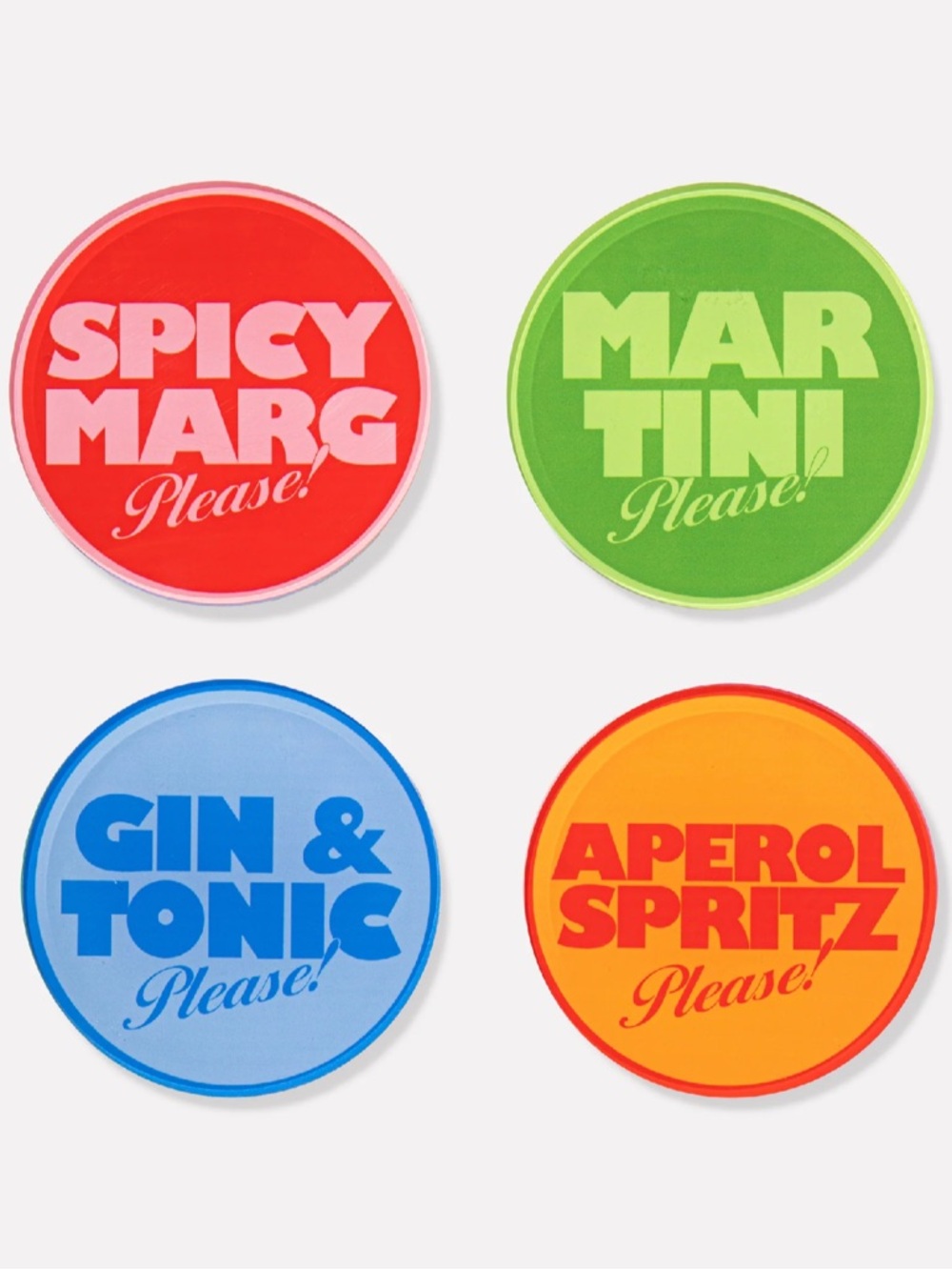Set of 4 drinks on me coasters. Tart by Taylor